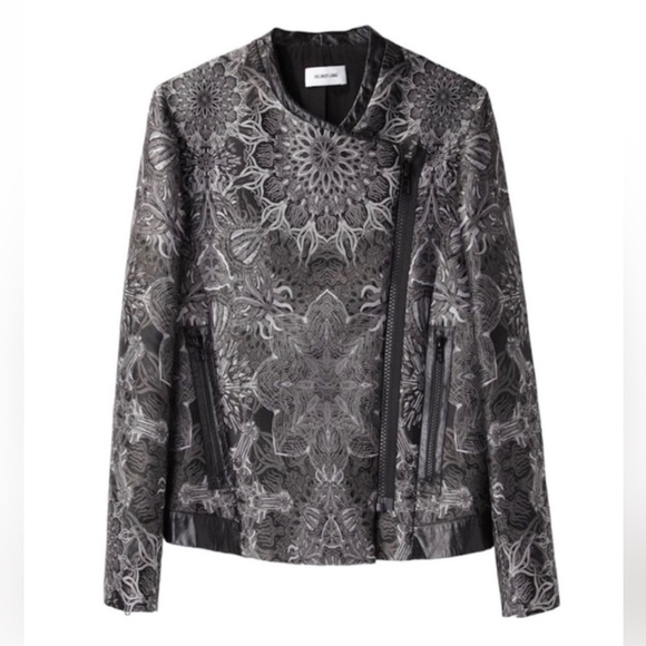 HELMUT LANG Boxy Medallion Jacquard Jacket Floral Embroidered Leather Blazer NEW - Picture 1 of 16